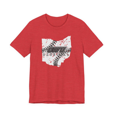 Adult Unisex OWU Baseball Stitches Distressed Ohio Graphic Short Sleeve Soft Tee