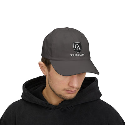 Adult Unisex Columbus Academy Vikings Wrestling White Embroidered Logo Dad Cap