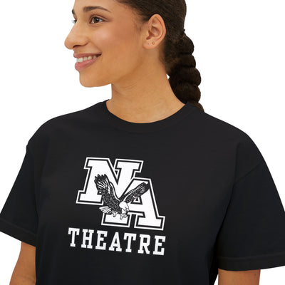 Women's White/Black Classic NA Theatre Logo Graphic Boxy Crop Short Sleeve Tee