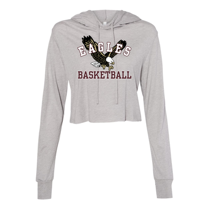 Women’s Super Soft Cropped Flying Basketball Eagle Long Sleeve Hooded Tee