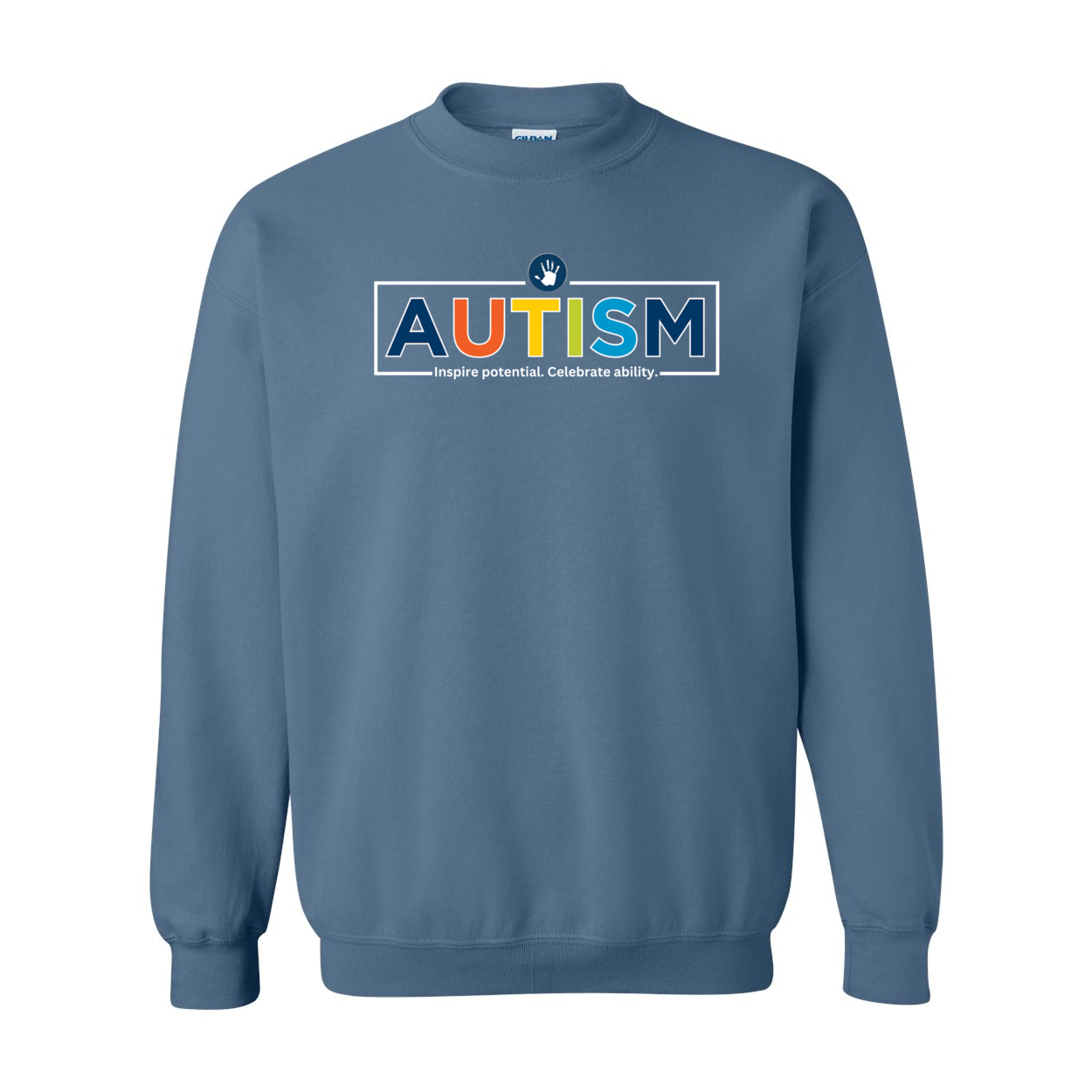 Adult Unisex "Autism Inspire Potential Celebrate Ability" Bridgeway Graphic Crewneck Sweatshirt