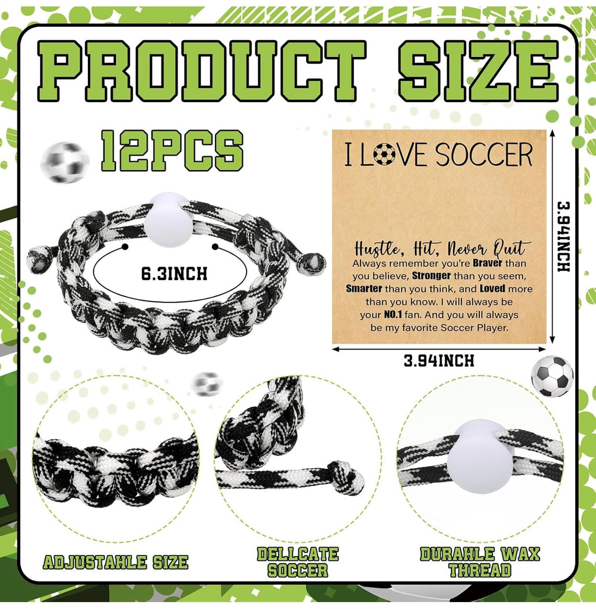 New Albany Youth Soccer Adjustable Braided Bracelet with Motivational Card