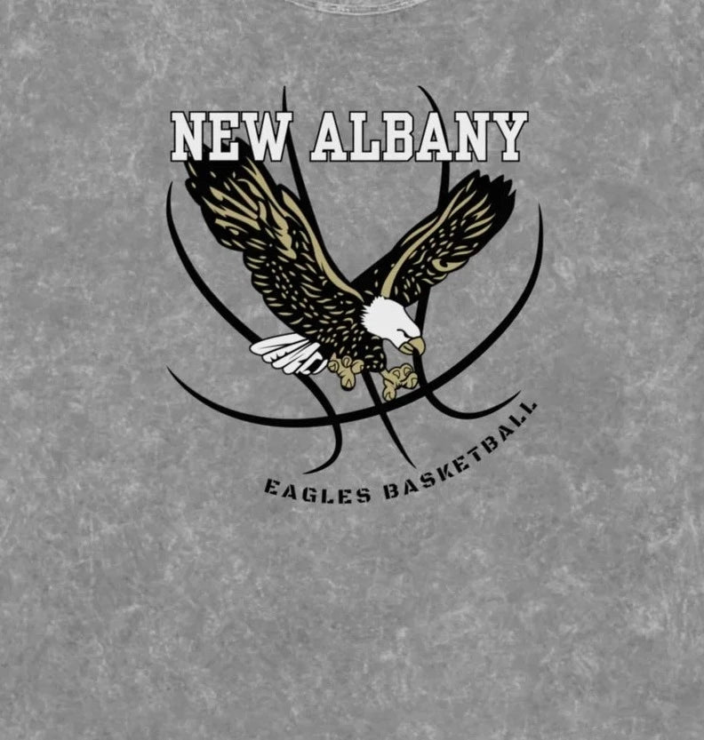 Adult Unisex Basketball Mineral Wash Short Sleeve Graphic Tee - New Albany Eagles
