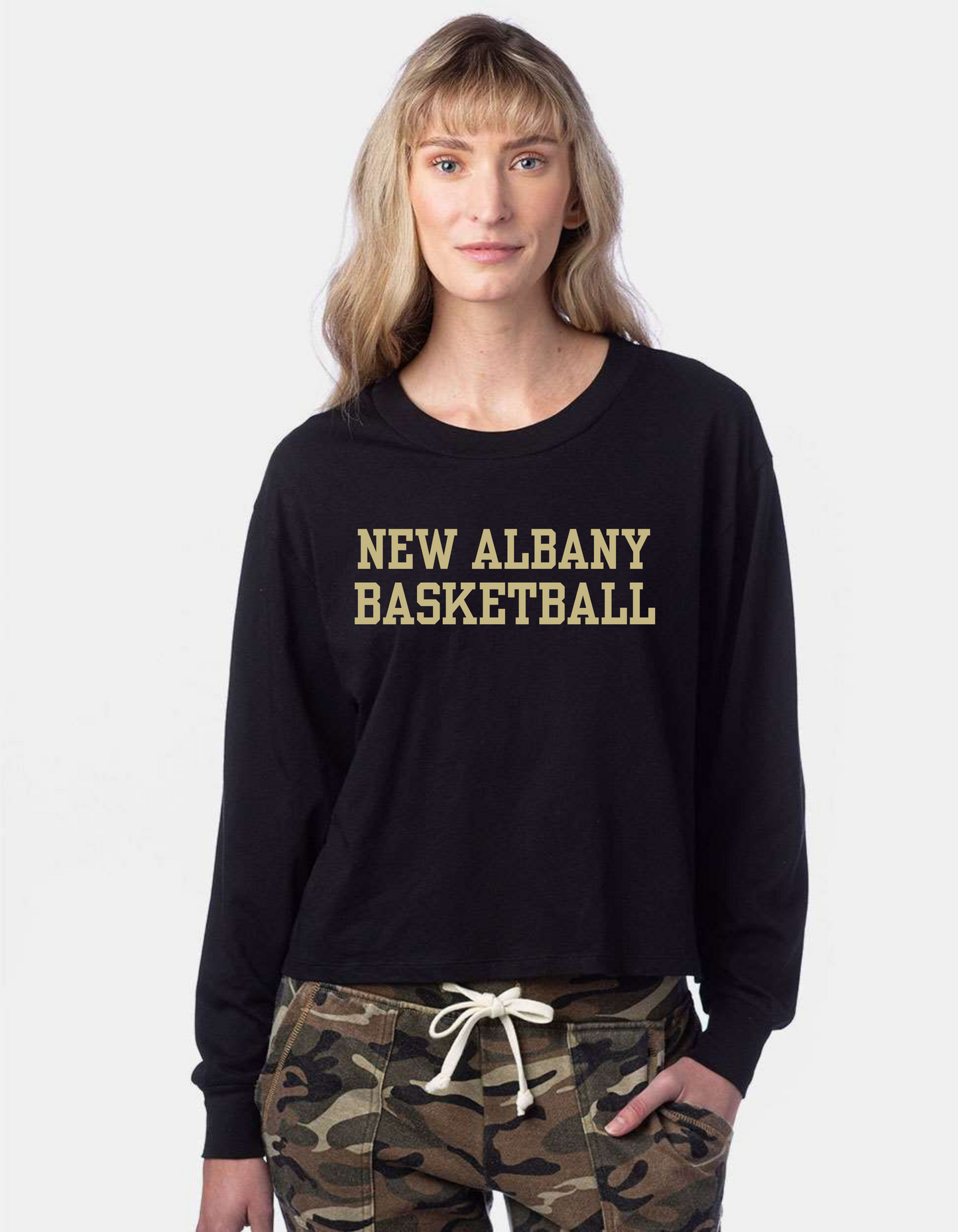 Women's Classic Basketball Cotton Jersey Long Sleeve Crop Tee - New Albany Eagles