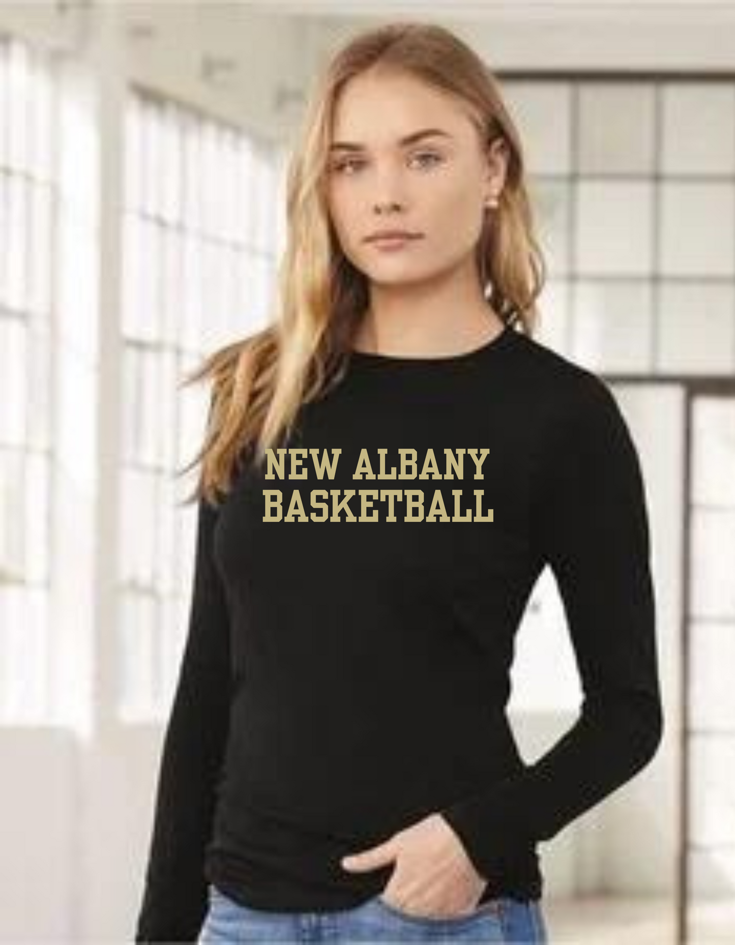 Adult Unisex Super Soft Basketball Classic Long Sleeve Graphic Tee - New Albany Eagles