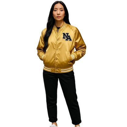 Women's New Albany Eagles Gold Satin Varsity Jacket