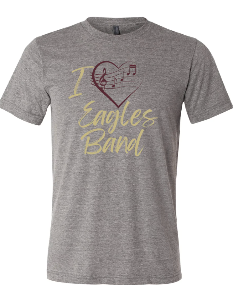 Adult Unisex Super Soft Band Heart Short Sleeve Graphic Tee - New Albany Eagles