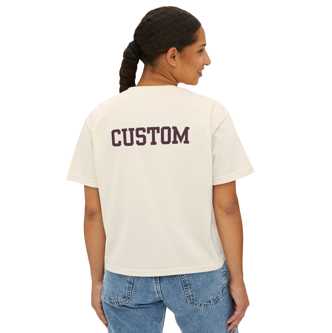 Women's Choose your Graphic Boxy Crop Short Sleeve Graphic Tee with Customized Back