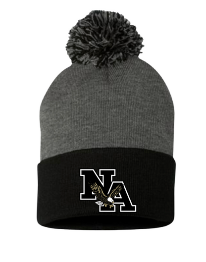 Pom Pom Knit Hat with Black Classic Logo