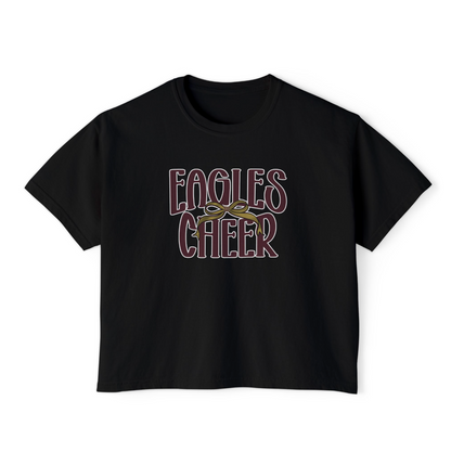 Women's Eagles Cheer Bow Graphic Boxy Crop Short Sleeve Tee