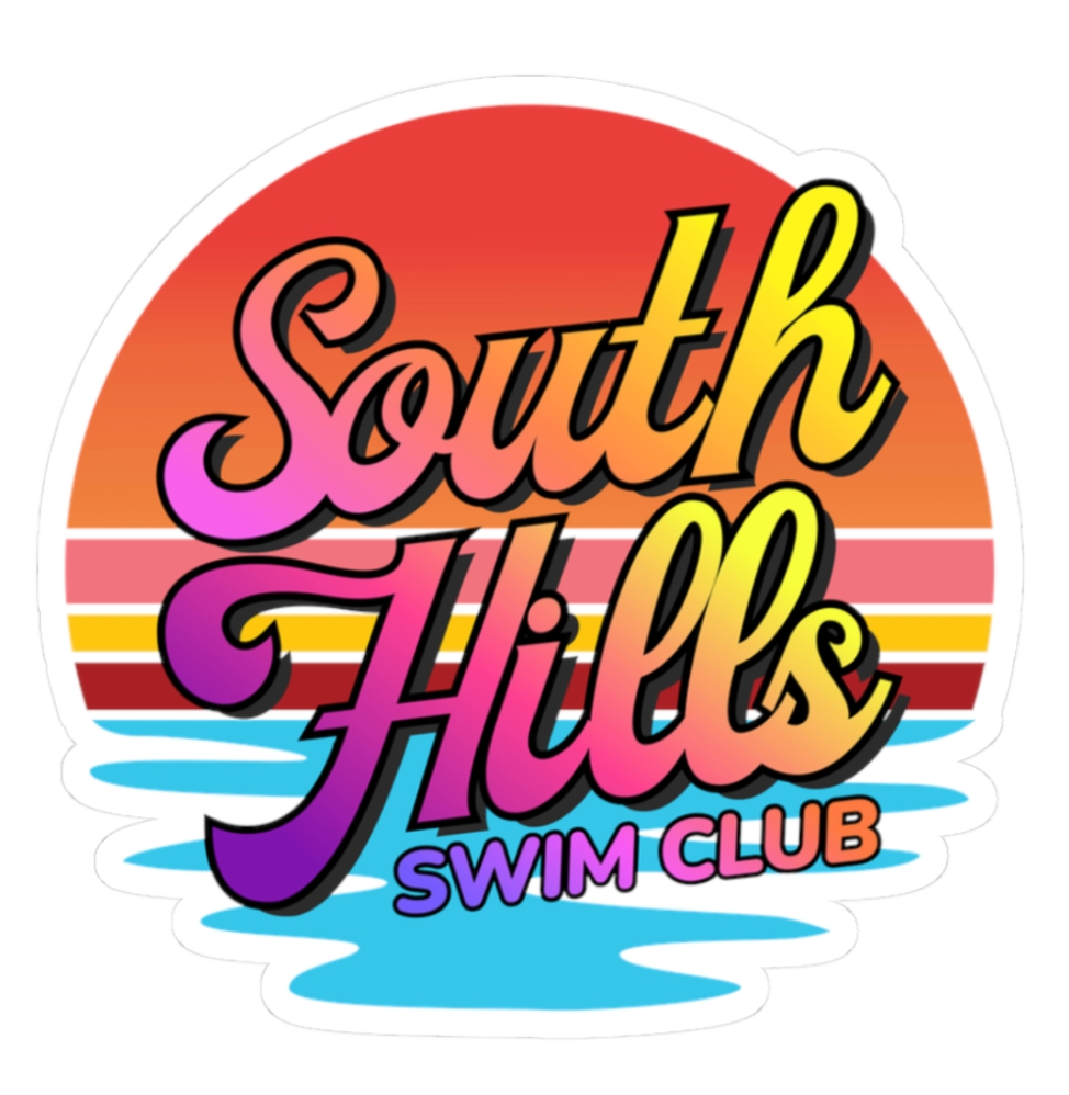 South Hills Swim Club Sunset Script Graphic Kiss-Cut Sticker