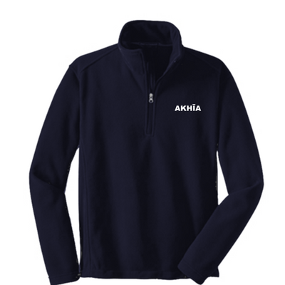 Adult Unisex Quarter Zip Pullover Fleece - White Akhia Logo