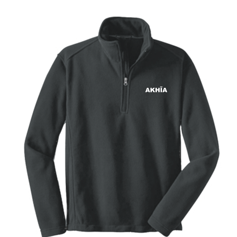 Adult Unisex Quarter Zip Pullover Fleece - White Akhia Logo