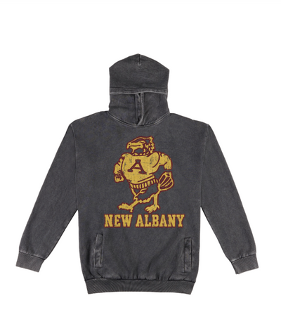 Adult Unisex New Albany Official Historic Distressed Eagle Mascot Graphic Vintage Washed Hoodie