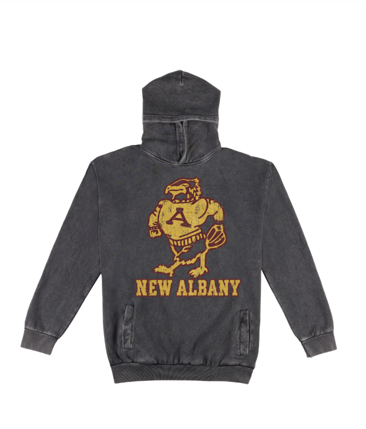 Adult Unisex New Albany Official Historic Distressed Eagle Mascot Graphic Vintage Washed Hoodie