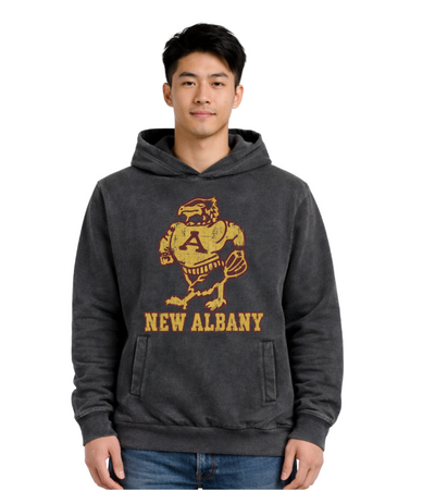 Adult Unisex New Albany Official Historic Distressed Eagle Mascot Graphic Vintage Washed Hoodie