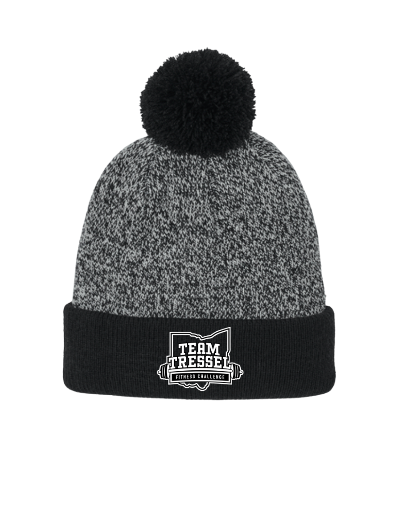 Sport-Tek Halftime Heather Pom Beanie with Team Tressel Fitness Challenge Embroidered Logo