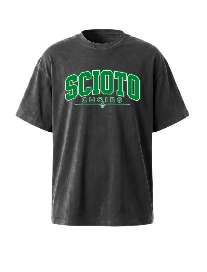 Adult Unisex Dublin Scioto Choirs Varsity Block Letter Graphic Vintage Mineral Washed Tee