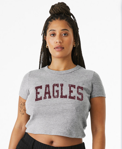 Women's Vintage Distressed Logo Micro Rib Baby Tee - New Albany Eagles