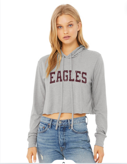 Women’s Super Soft Cropped Vintage Distressed Eagles Long Sleeve Hooded Tee