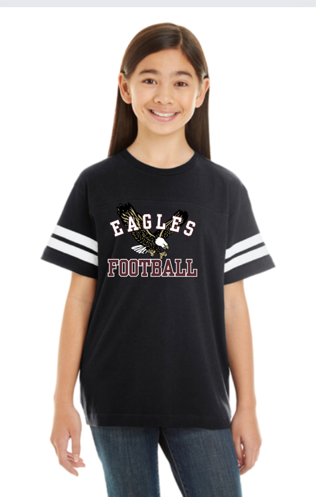 Youth Flying Football Eagle Graphic Short Sleeve Football Ringer Tee