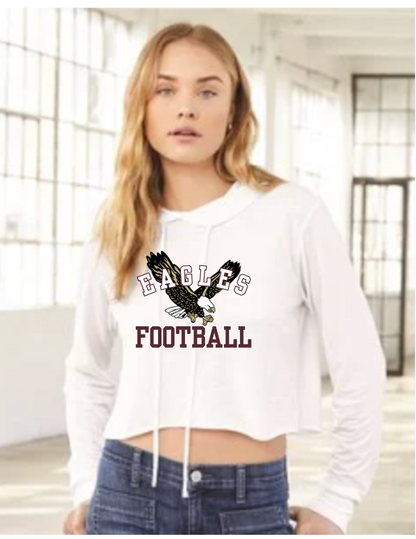 Women’s Super Soft Cropped Flying Football Eagle Long Sleeve Hooded Tee