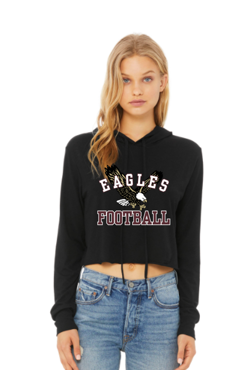 Women’s Super Soft Cropped Flying Football Eagle Long Sleeve Hooded Tee