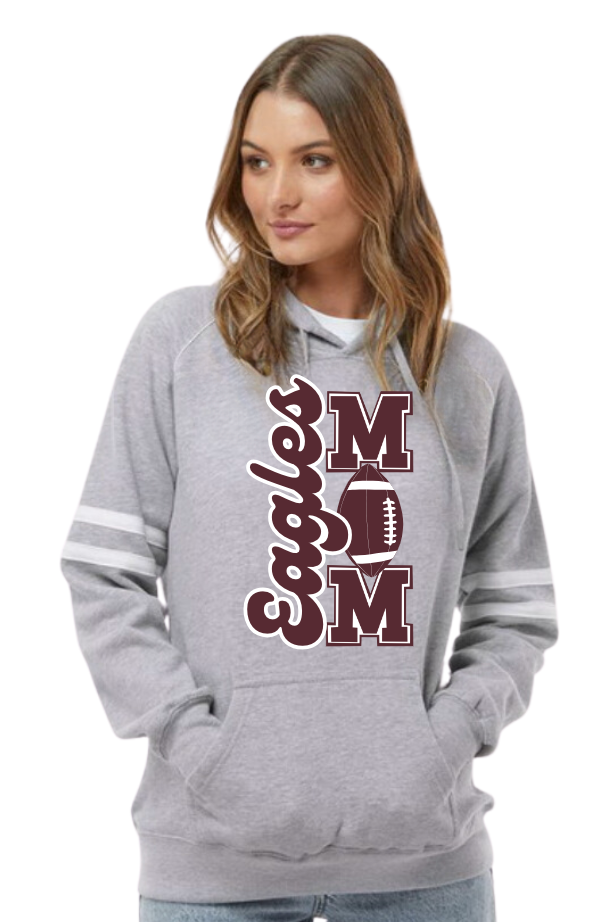 Women's Script Eagles Football Mom Varsity Fleece Piped Hoodie