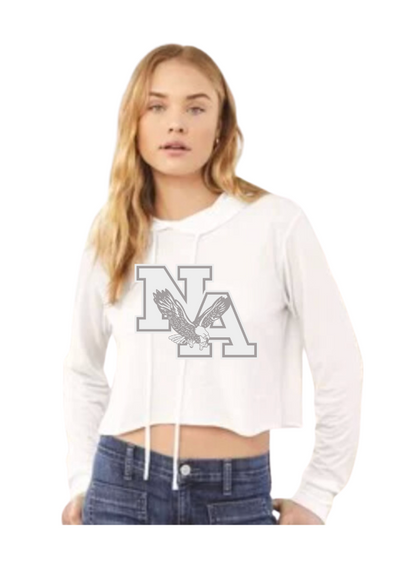 Women’s Super Soft Cropped White Muted Long Sleeve Hooded Tee