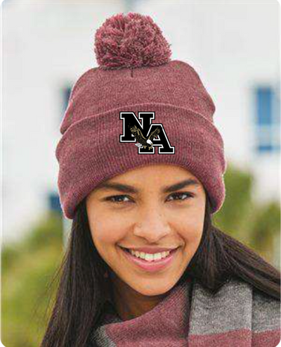 Pom Pom Knit Hat with Embroidered Black Classic Logo