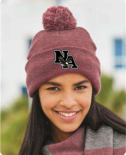 Pom Pom Knit Hat with Black Classic Logo