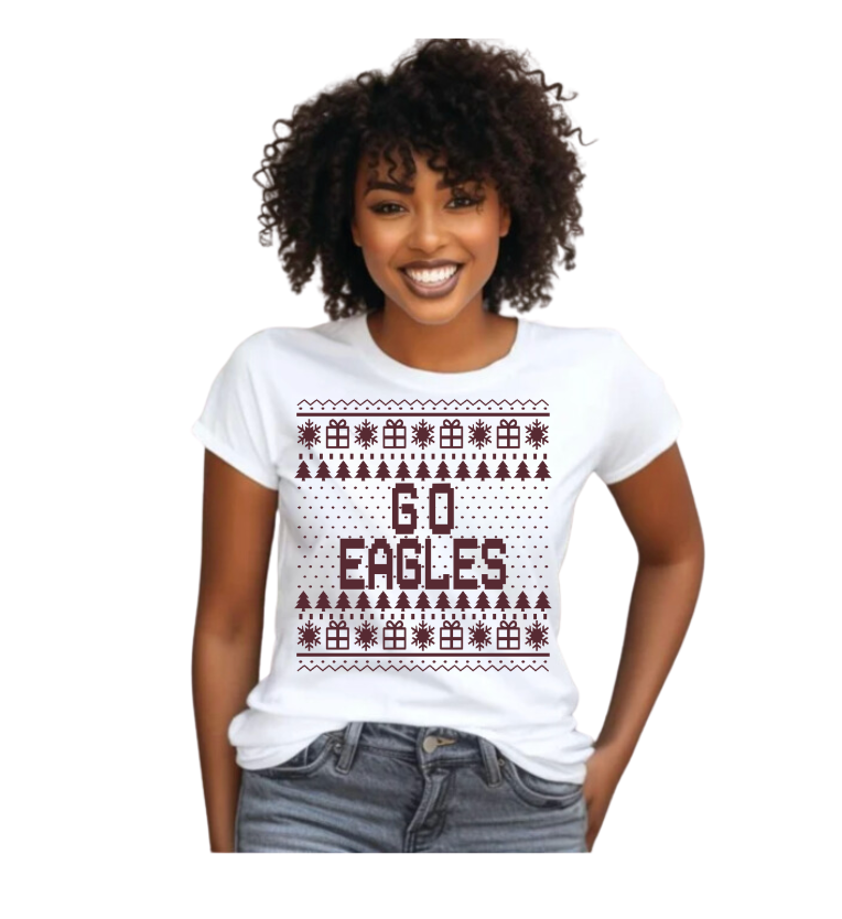 Adult Unisex Go Eagles Fairisle Holiday Graphic Short Sleeve Soft Tee