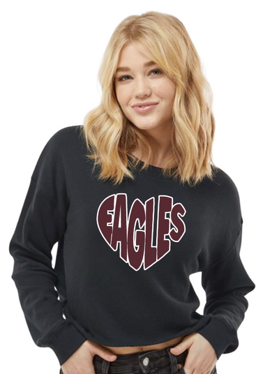 Women's Eagles Bubble Heart Lightweight Cropped Fleece Sweatshirt