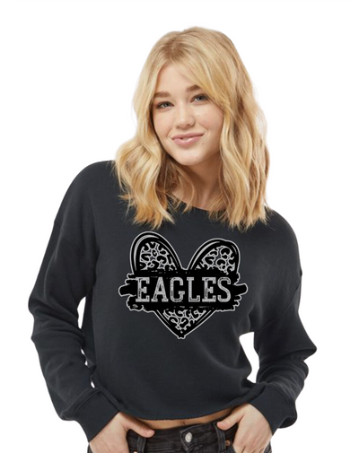 Women's Eagles Animal Print Heart Graphic Lightweight Cropped Fleece Sweatshirt