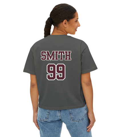 Women's Choose your Graphic Short Sleeve Boxy Crop Tee with Customized Back - New Albany Football