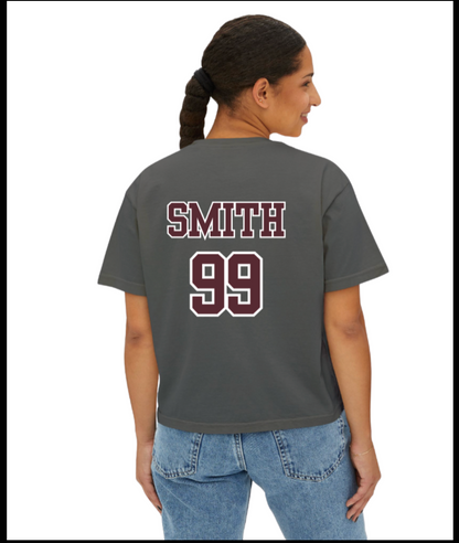 Women's Choose your Graphic Short Sleeve Boxy Crop Tee with Customized Back - New Albany Flag Football