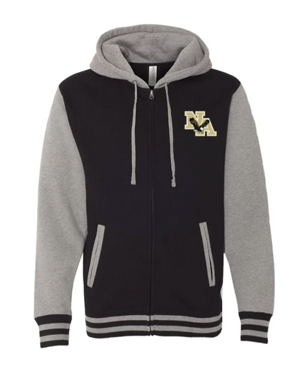 Adult Unisex Heavyweight Varsity Full Zip Hooded Jacket with Gold Classic Logo