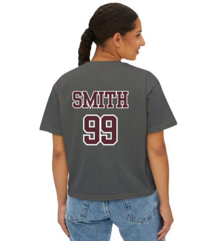 Women's Choose your Graphic Short Sleeve Boxy Crop Tee with Customized Back - Columbus Academy Fall Sports