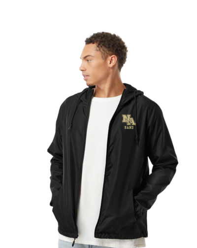 Adult Unisex New Albany Official Marching Band Lightweight Windbreaker Zip Jacket with Embroidered Gold NA Logo