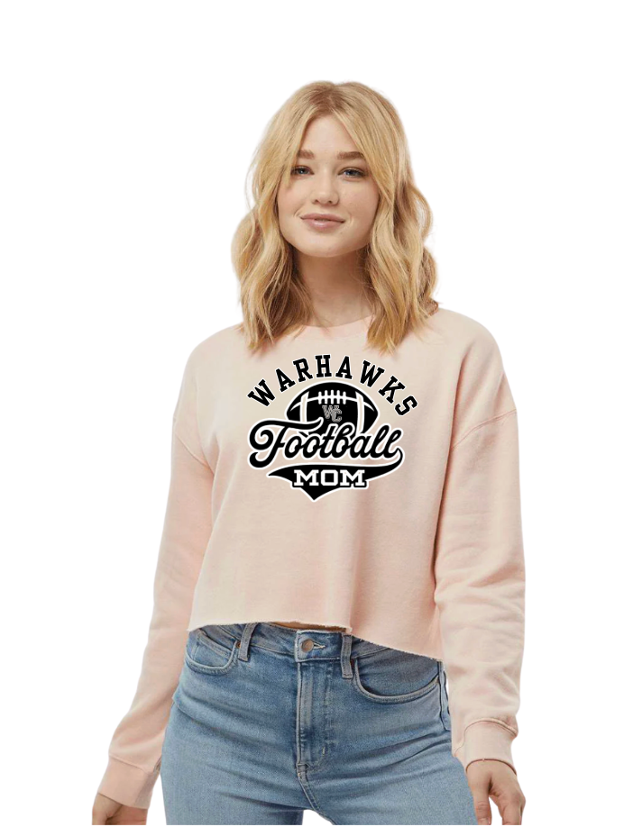 Women's Warhawks Spirit Script Football Mom Graphic Lightweight Cropped Fleece Sweatshirt