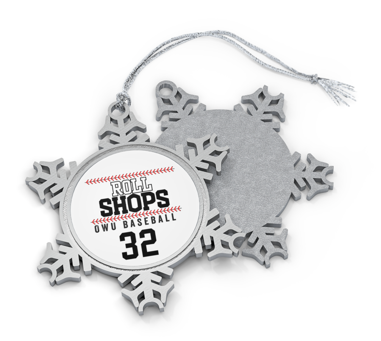 Customized Pewter Snowflake Ornament - OWU Bishops Baseball