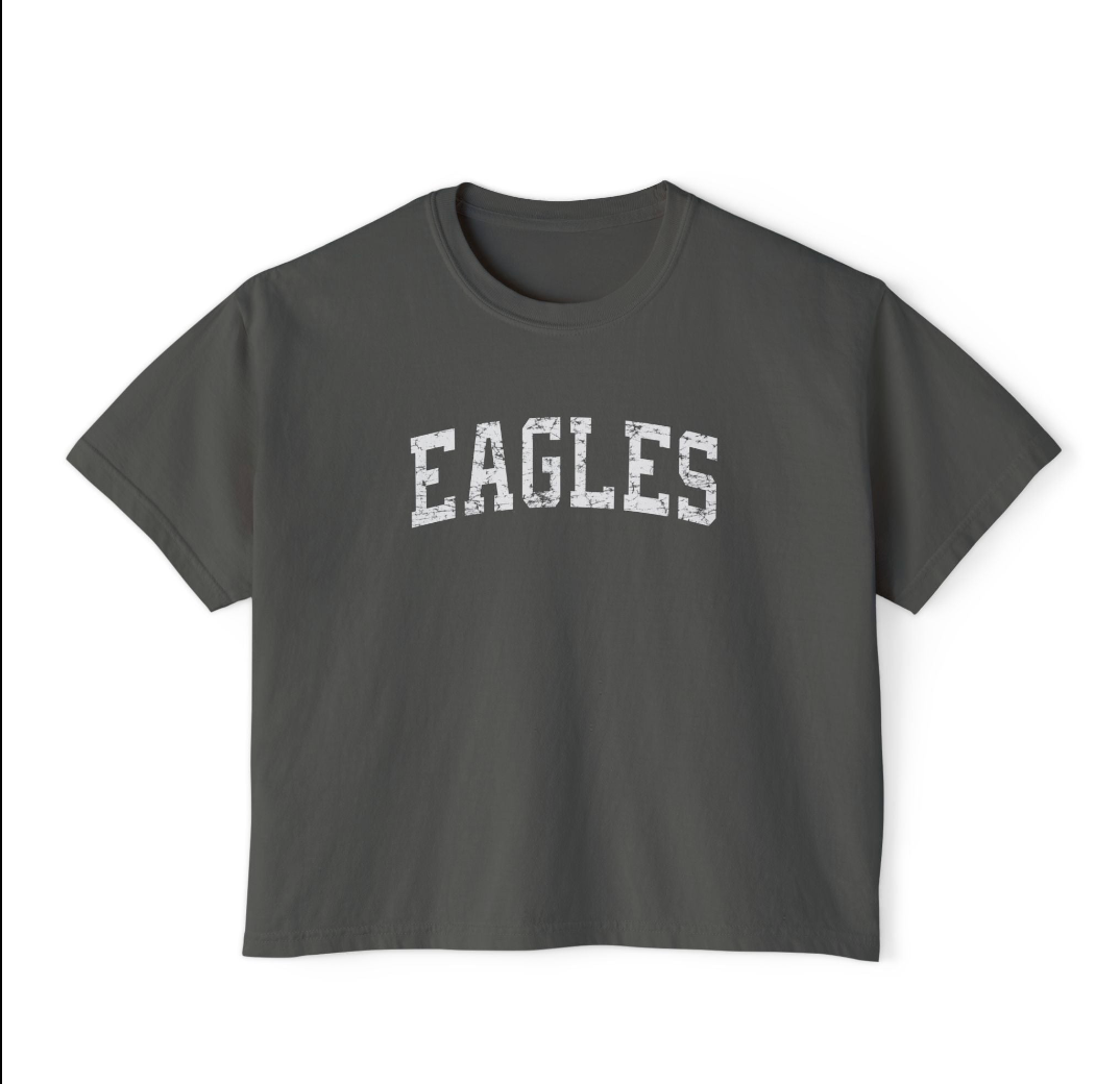 Women's Vintage Distressed Eagles Graphic Boxy Crop Short Sleeve Tee