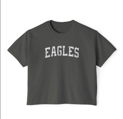Women's Vintage Distressed Eagles Graphic Boxy Crop Short Sleeve Tee