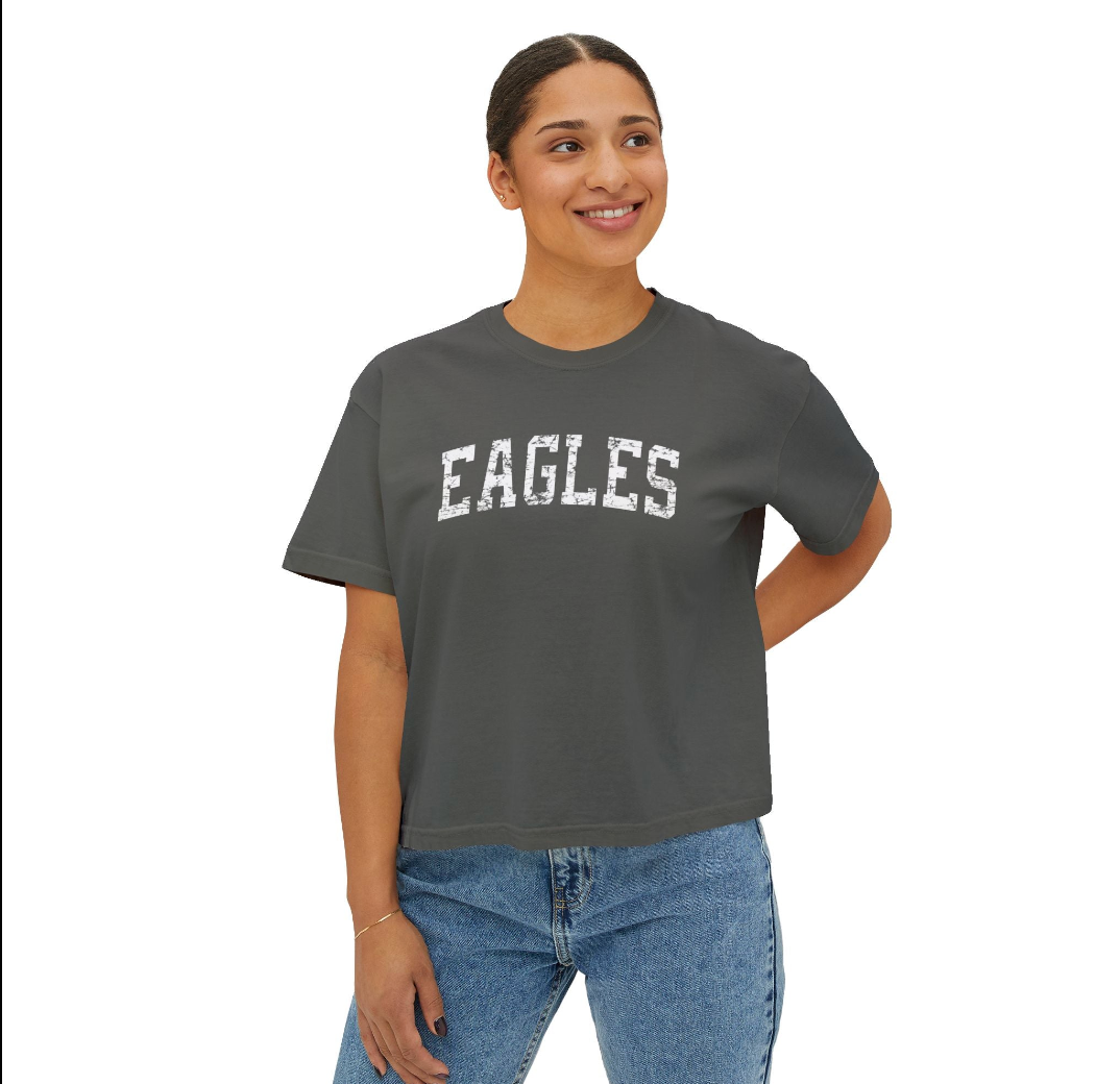 Women's Vintage Distressed Eagles Graphic Boxy Crop Short Sleeve Tee