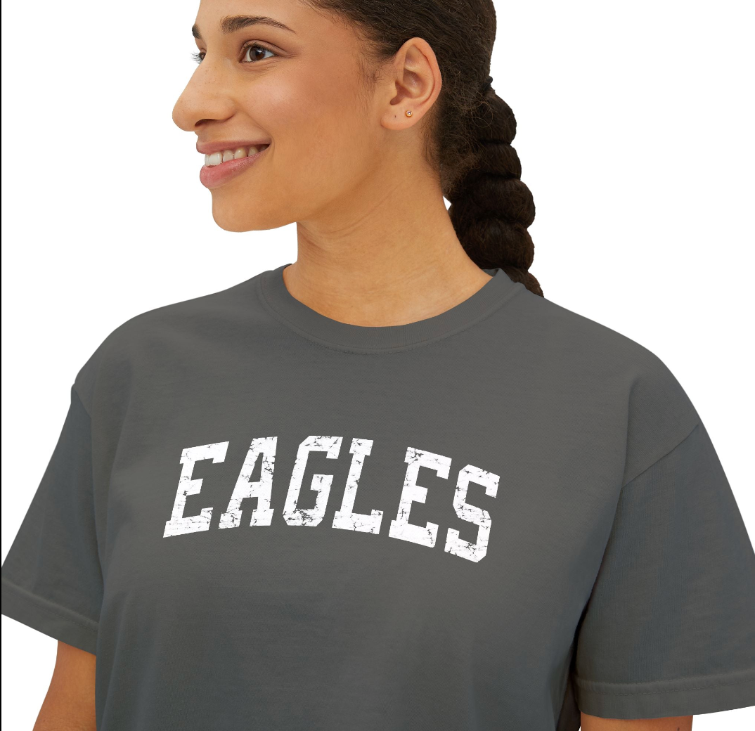 Women's Vintage Distressed Eagles Graphic Boxy Crop Short Sleeve Tee