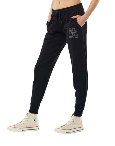 Women's New Albany Grey Tonal Softball Logo Graphic Wave Wash Sweatpants