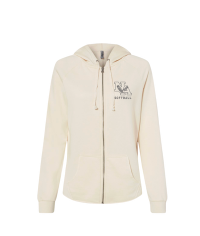 Women's New Albany Grey Tonal Softball Logo Graphic Wave Wash Zip Hoodie