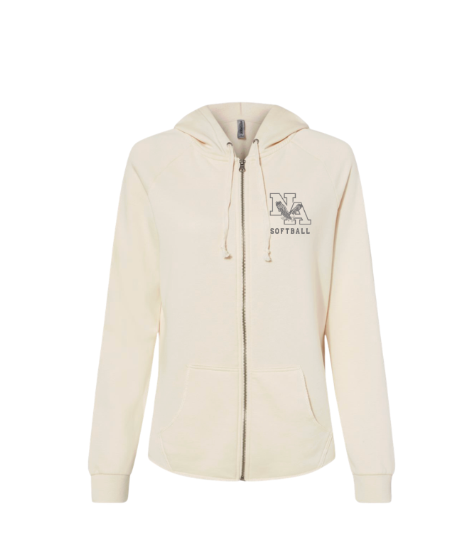 Women's New Albany Grey Tonal Softball Logo Graphic Wave Wash Zip Hoodie