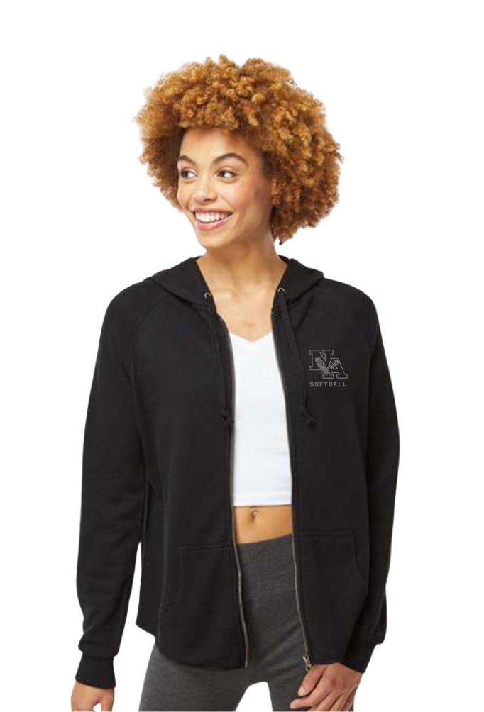 Women's New Albany Grey Tonal Softball Logo Graphic Wave Wash Zip Hoodie