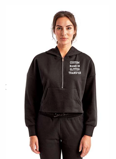 Eagles Glitter Cheer Half- Zip Cropped Hooded Sweatshirt with Customized Name